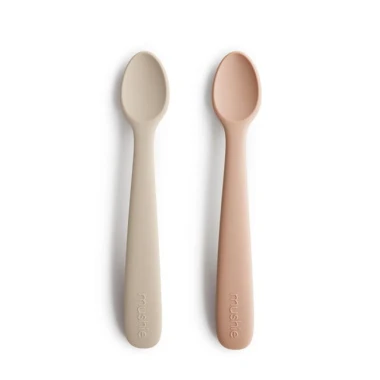 Mushie Łyżeczki Sylikonowe do Nauki Samodzielnego Jedzenia 2-Pack Blush / Shifting Sand
