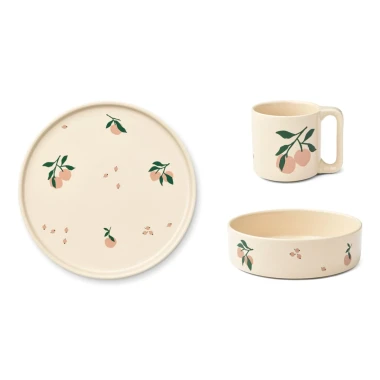 Liewood - Porcelanowy zestaw obiadowy dla dzieci Camren - Peach/Sea shell