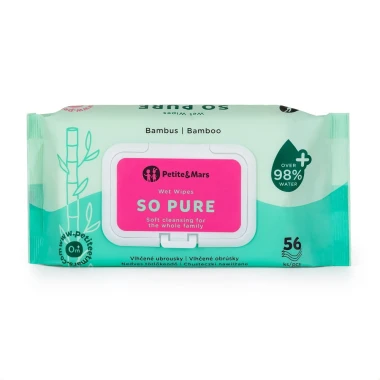 PETITE&MARS Chusteczki nawilżane SO PURE biodegradowalne bambusowe 56 szt.