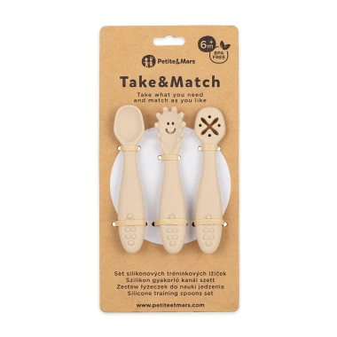 PETITE&MARS Zestaw silikonowych łyżeczek do nauki jedzenia 3 szt. Take&Match 6m+ - Take&Match: Desert Sand