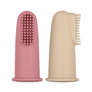 PETITE&MARS Zestaw silikonowych szczoteczek do zębów na palec Rose&Sand 2 szt. 0m+