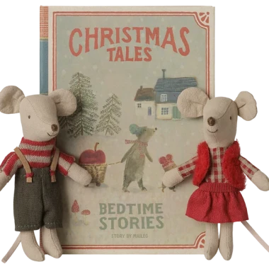 Maileg Myszka – Christmas twins mice, Little sister and brother in book